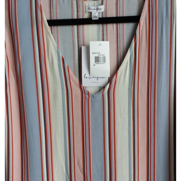 Love Fire Women Plus Size 2x Streipe Multi Peplum Sleeveless Rayon Top Blouse - Picture 3 of 5